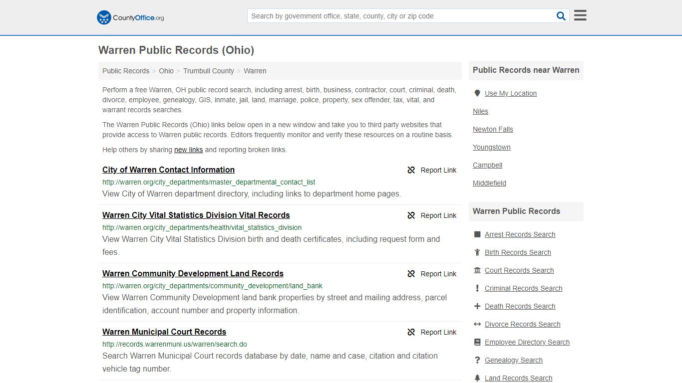Warren Public Records (Ohio) - County Office